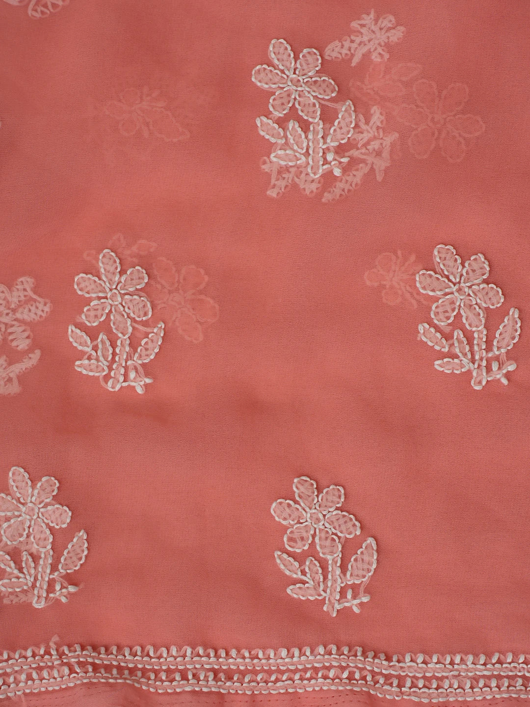 Ada Hand Embroidered Peach Georgette Lucknowi Chikankari Unstitched Suit Piece 01A866748