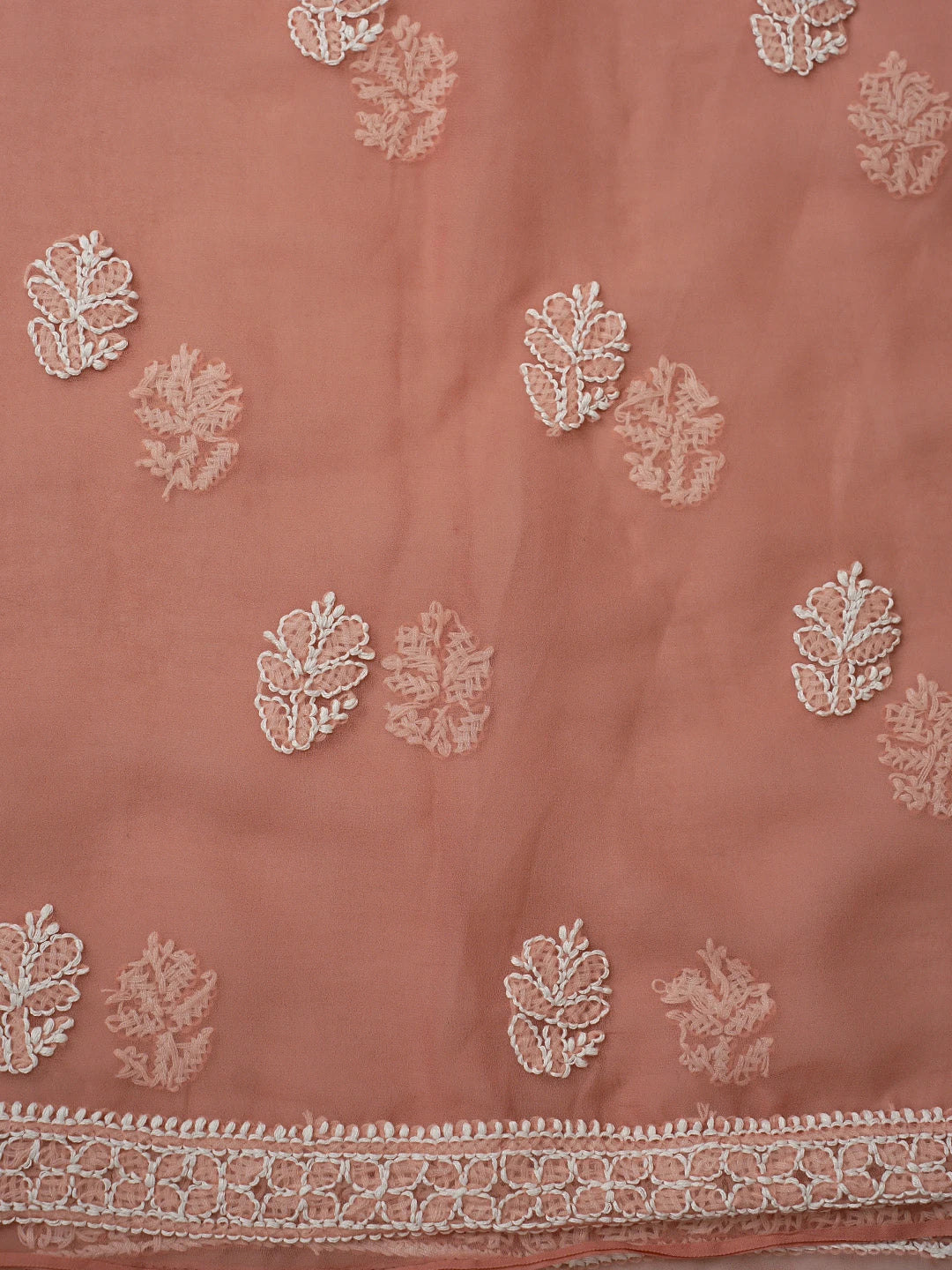 Ada Hand Embroidered Dusty Peach Georgette Lucknowi Chikankari Unstitched Suit Piece 01A866984