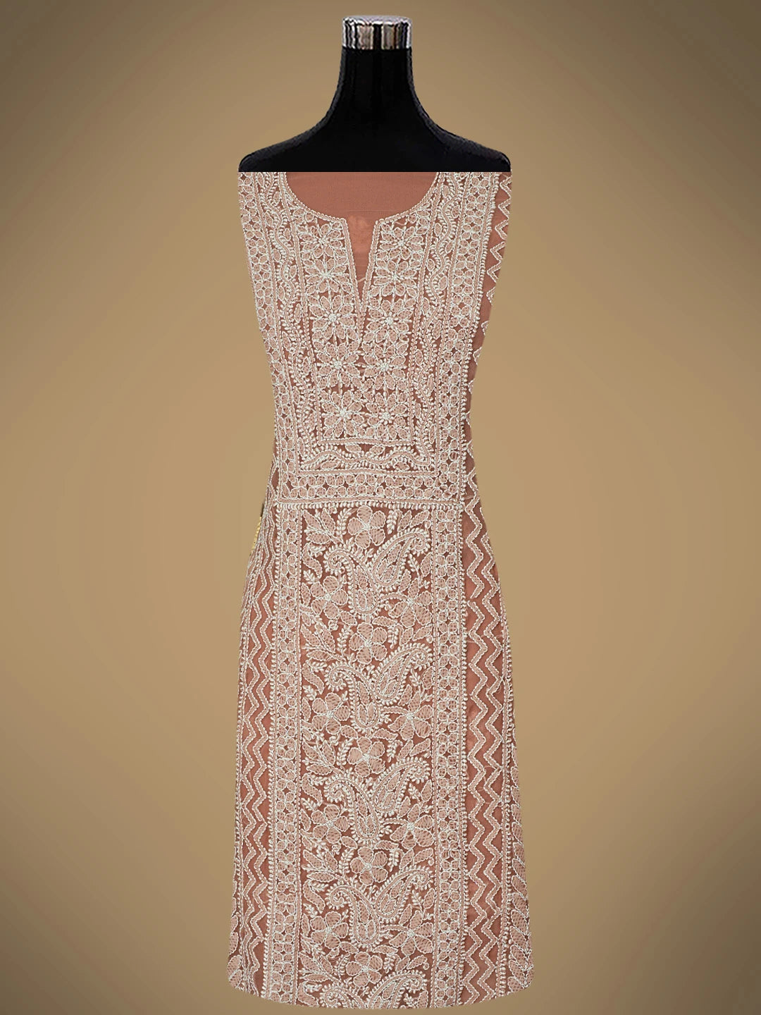Ada Hand Embroidered Dusty Peach Georgette Lucknowi Chikankari Unstitched Suit Piece 01A866984