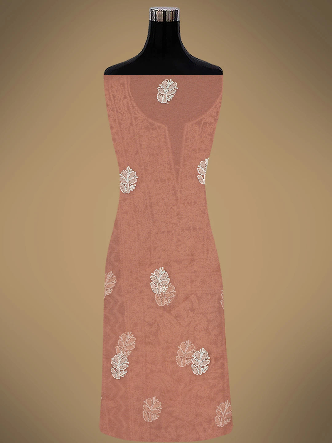 Ada Hand Embroidered Dusty Peach Georgette Lucknowi Chikankari Unstitched Suit Piece 01A866984