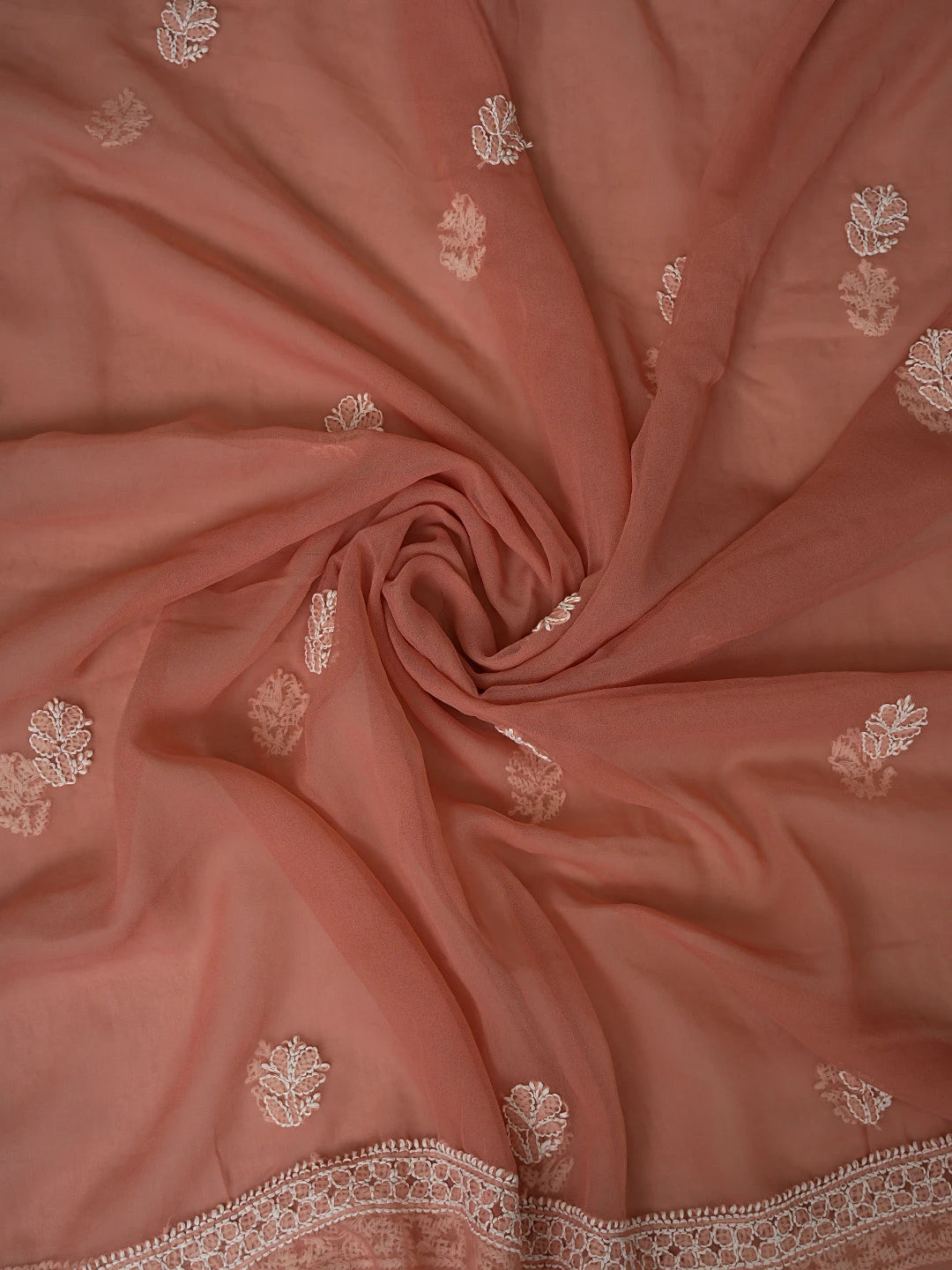 Ada Hand Embroidered Dusty Peach Georgette Lucknowi Chikankari Unstitched Suit Piece 01A866984