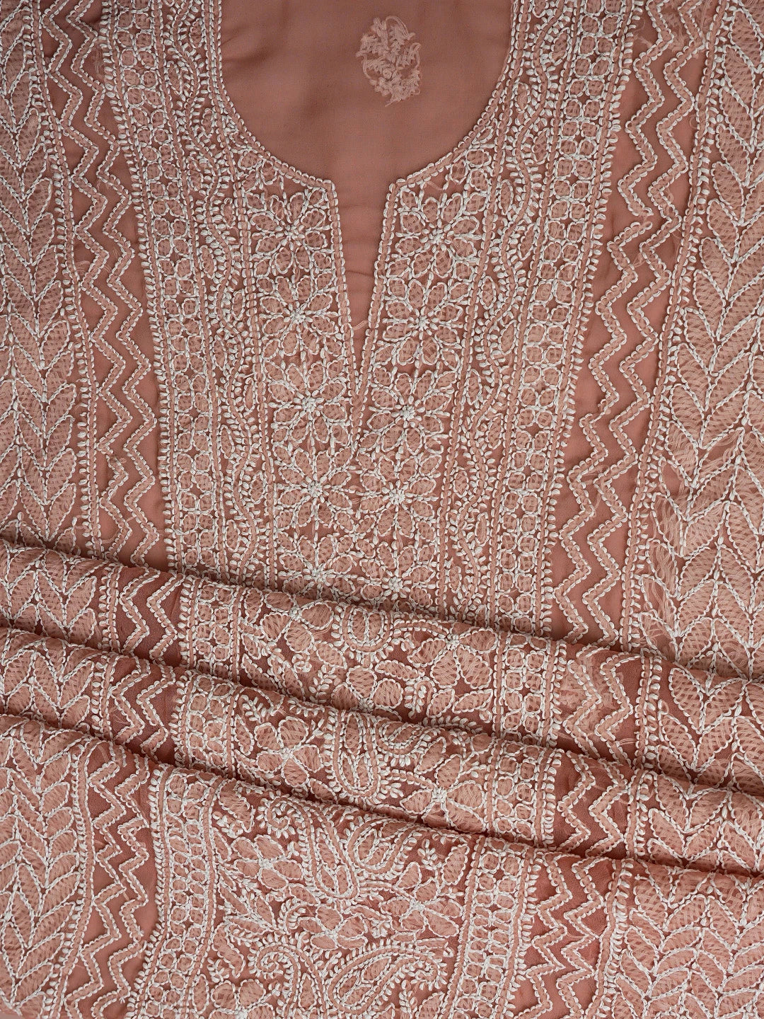 Ada Hand Embroidered Dusty Peach Georgette Lucknowi Chikankari Unstitched Suit Piece 01A866984