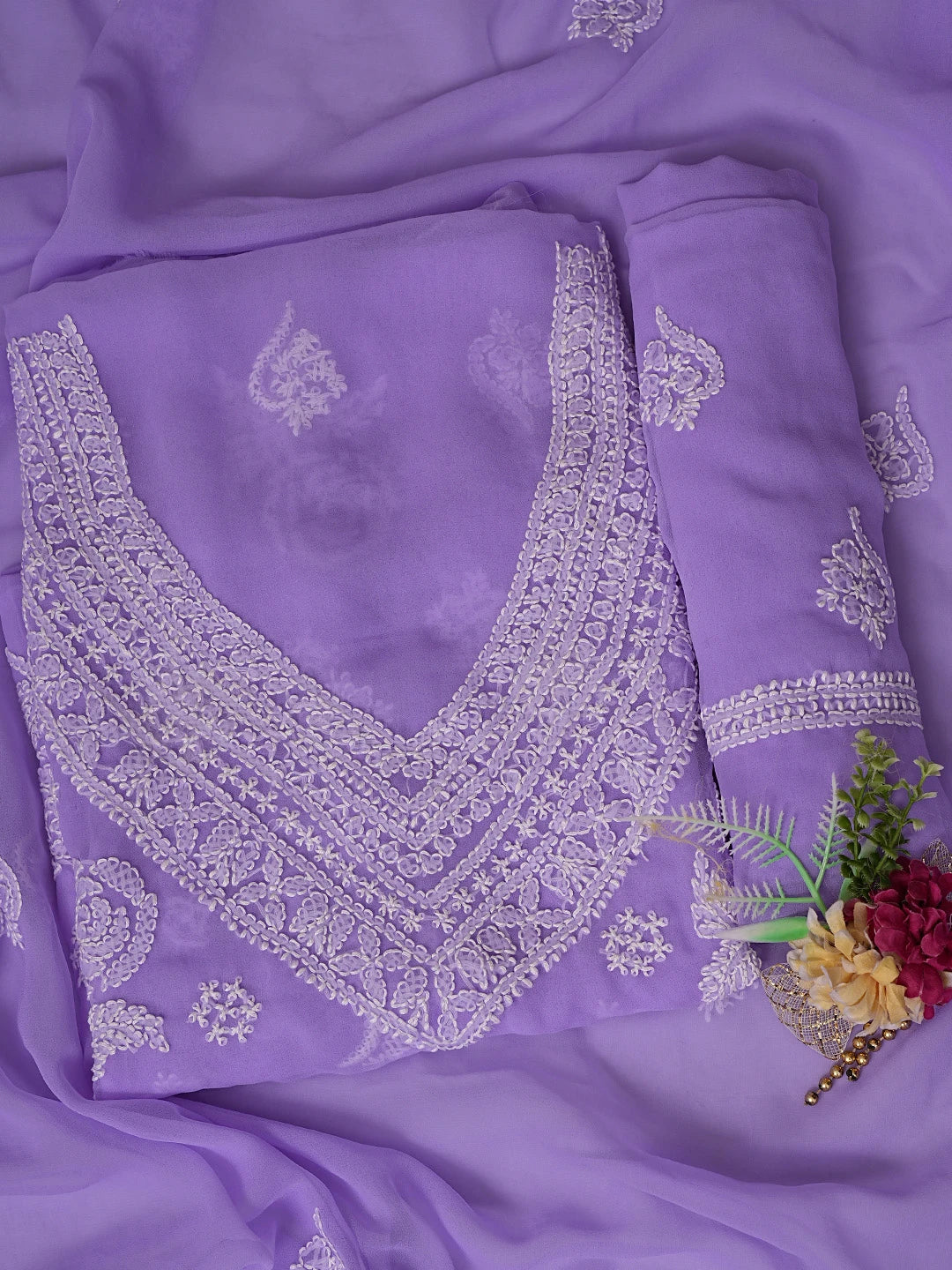 Ada Hand Embroidered Mauve Georgette Lucknowi Chikankari Unstitched Suit Piece 01A866858