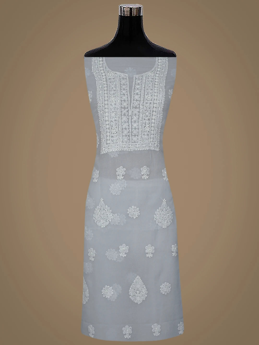 Ada Hand Embroidered Grey Georgette Lucknowi Chikankari Unstitched Suit Piece 01A867455