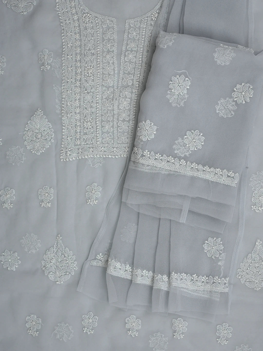 Ada Hand Embroidered Grey Georgette Lucknowi Chikankari Unstitched Suit Piece 01A867455