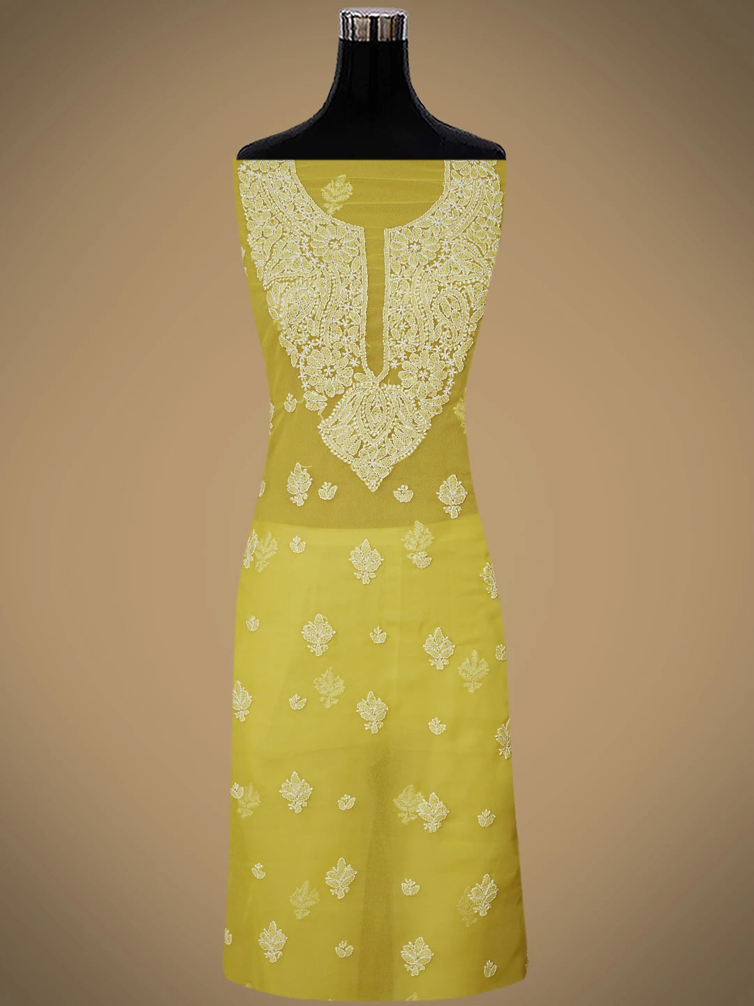 Ada Hand Embroidered Yellow Georgette Lucknowi Chikankari Unstitched Suit Piece 01A866795