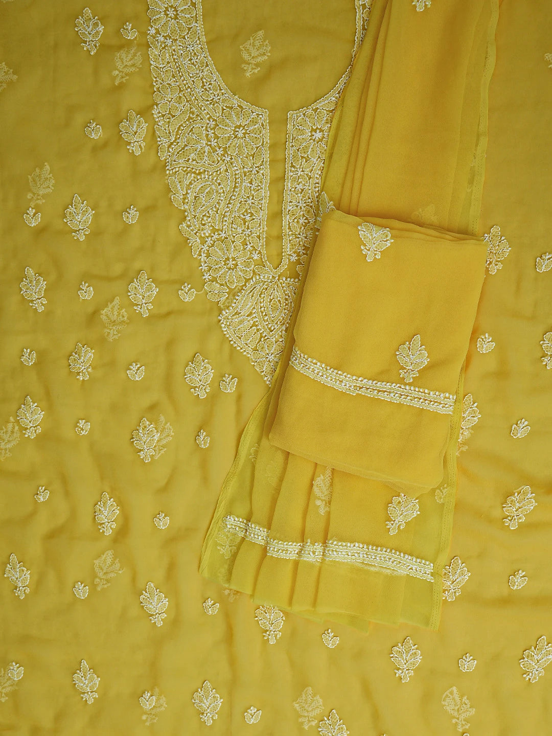 Ada Hand Embroidered Yellow Georgette Lucknowi Chikankari Unstitched Suit Piece 01A866795