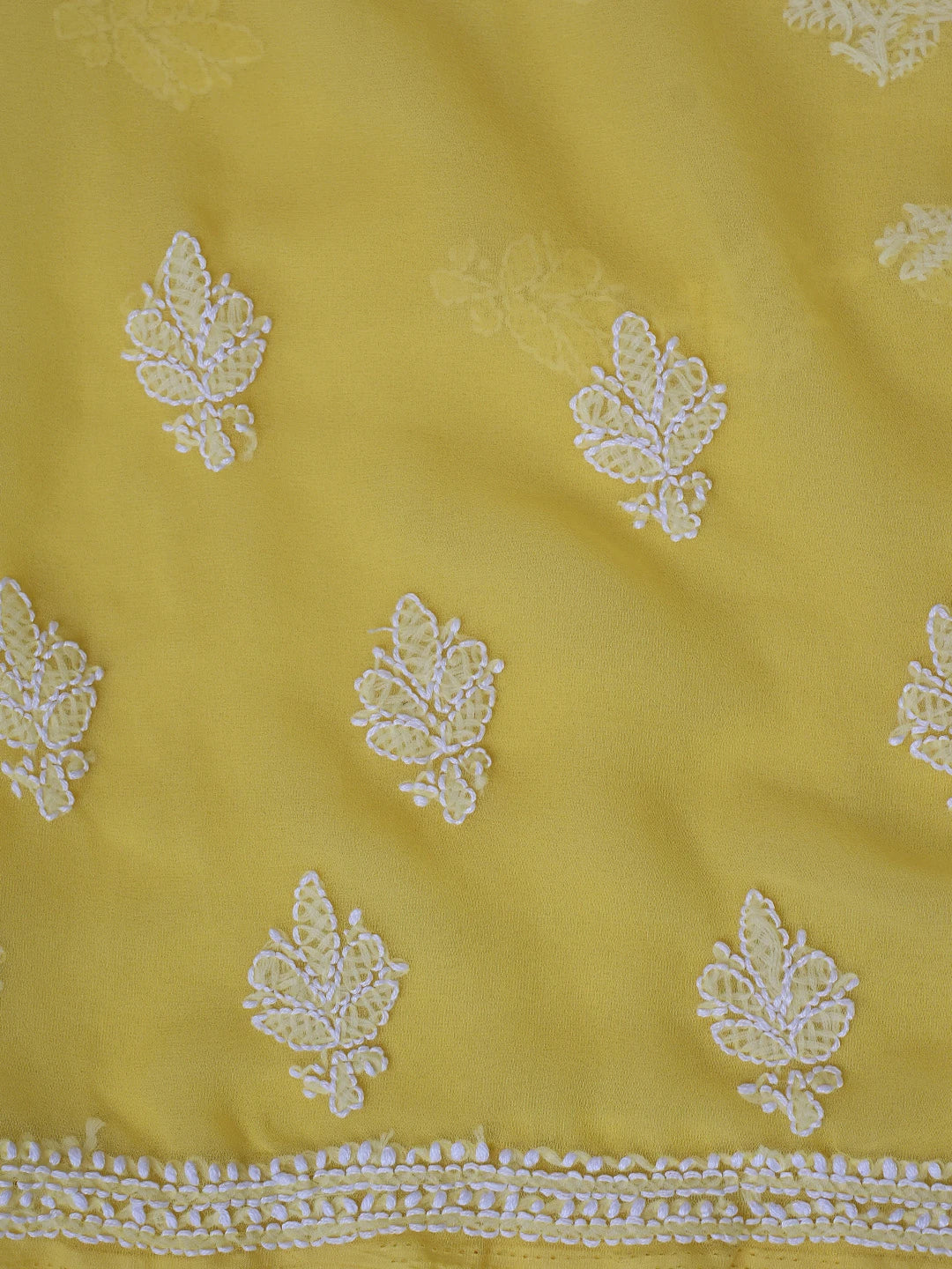 Ada Hand Embroidered Yellow Georgette Lucknowi Chikankari Unstitched Suit Piece 01A866795