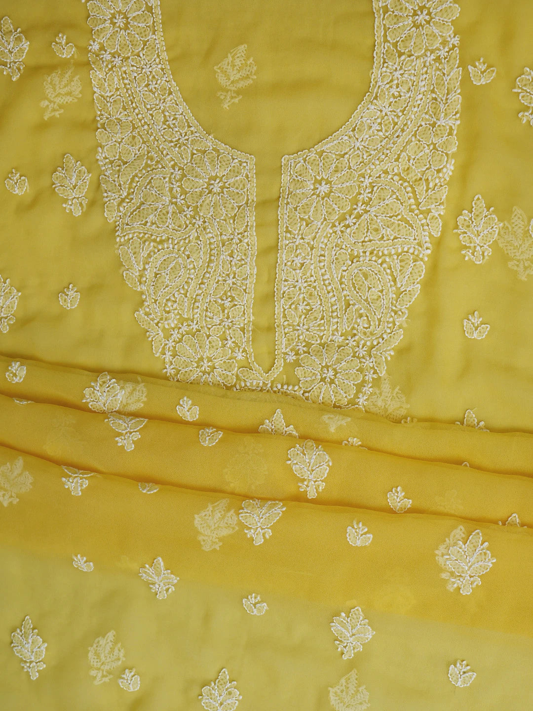 Ada Hand Embroidered Yellow Georgette Lucknowi Chikankari Unstitched Suit Piece 01A866795