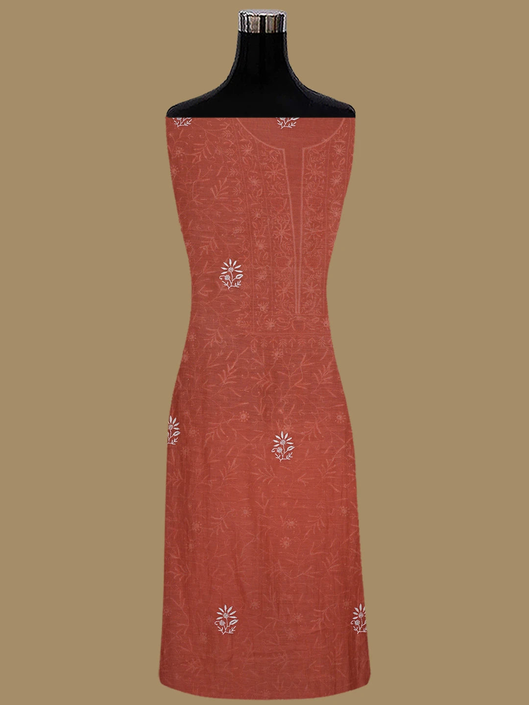 Ada Hand Embroidered Coral Peach Chanderi Lucknowi Chikankari Unstitched Kurta Dupatta Set 01A805750