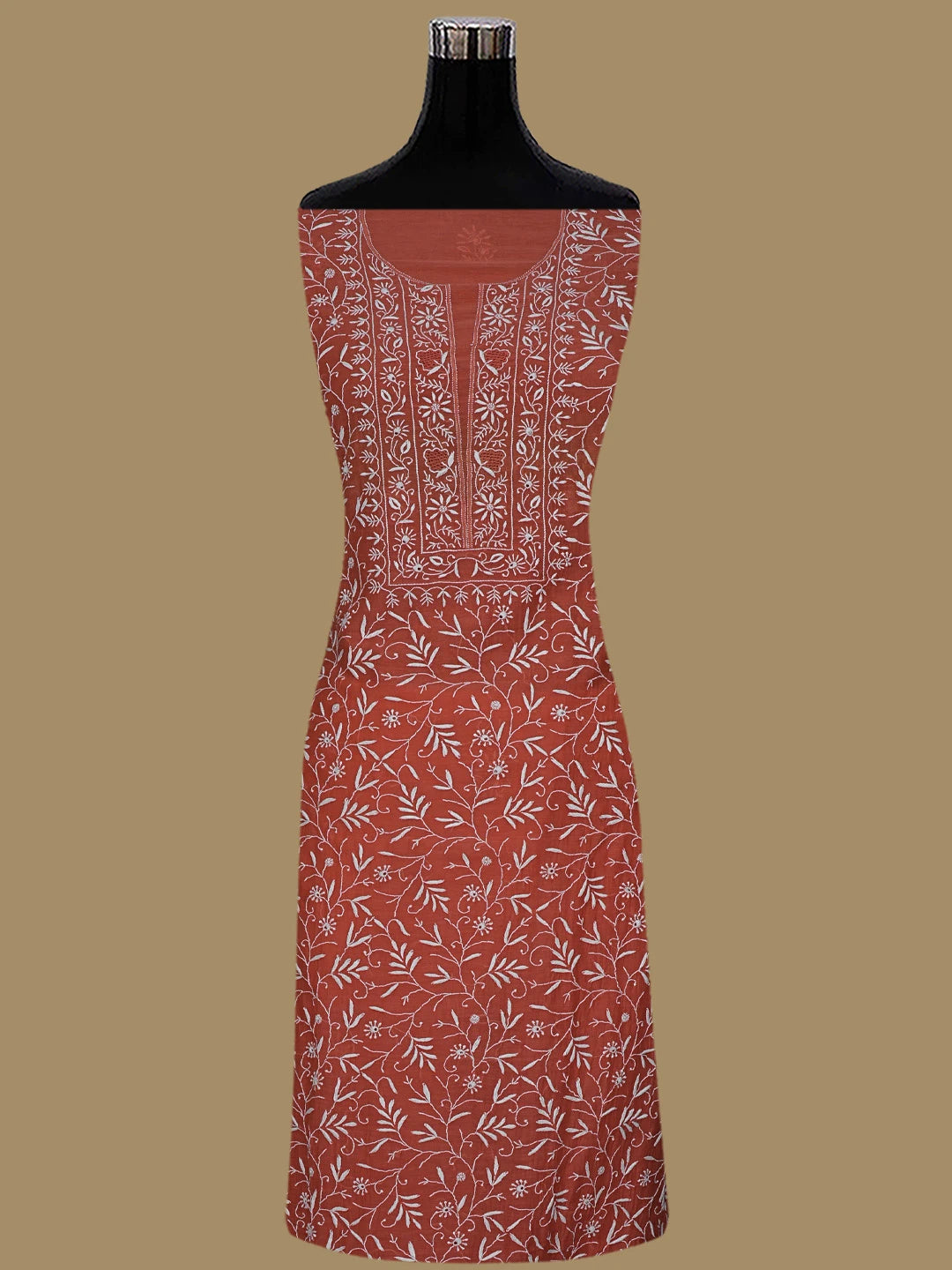 Ada Hand Embroidered Coral Peach Chanderi Lucknowi Chikankari Unstitched Kurta Dupatta Set 01A805750