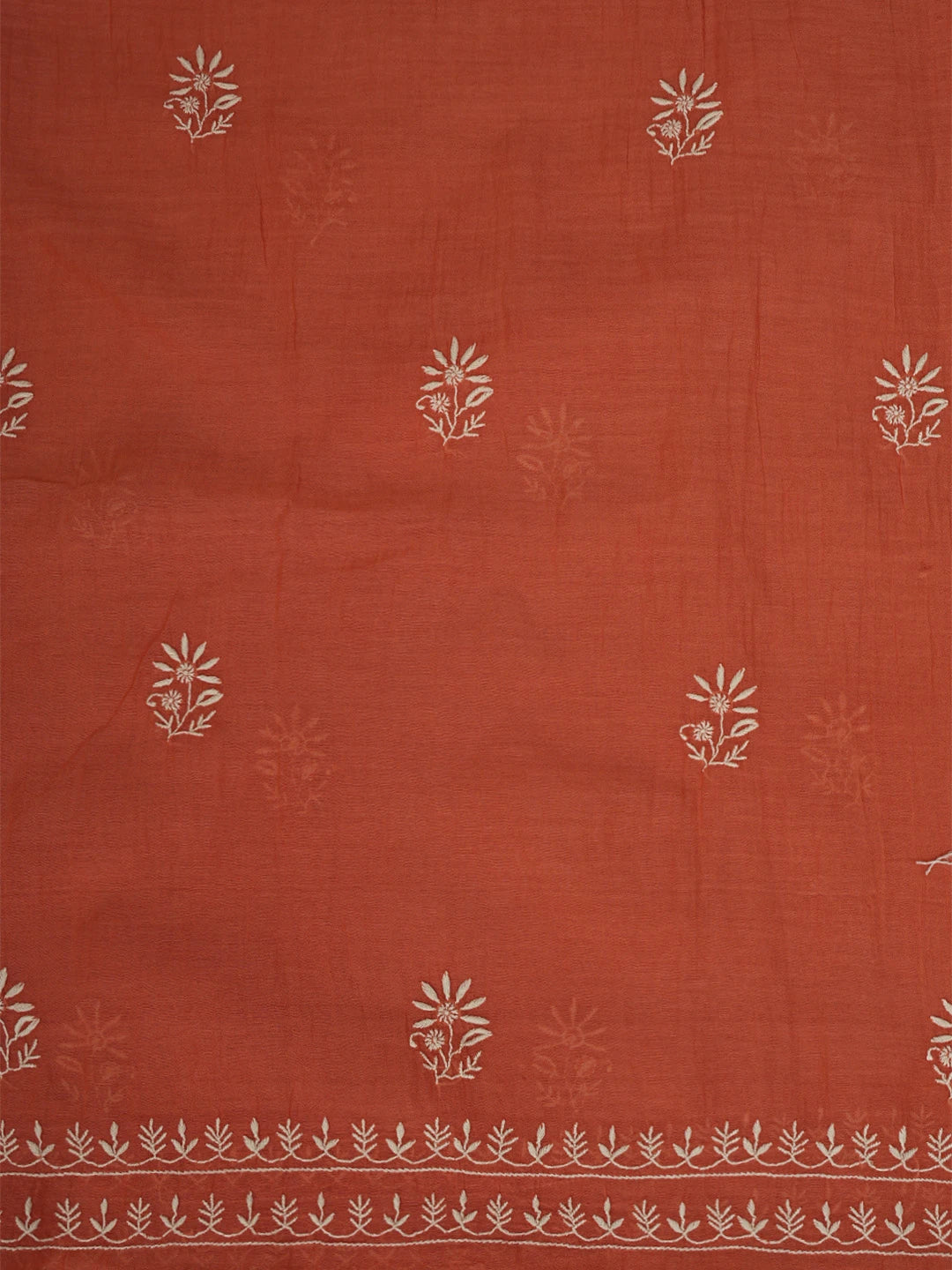 Ada Hand Embroidered Coral Peach Chanderi Lucknowi Chikankari Unstitched Kurta Dupatta Set 01A805750