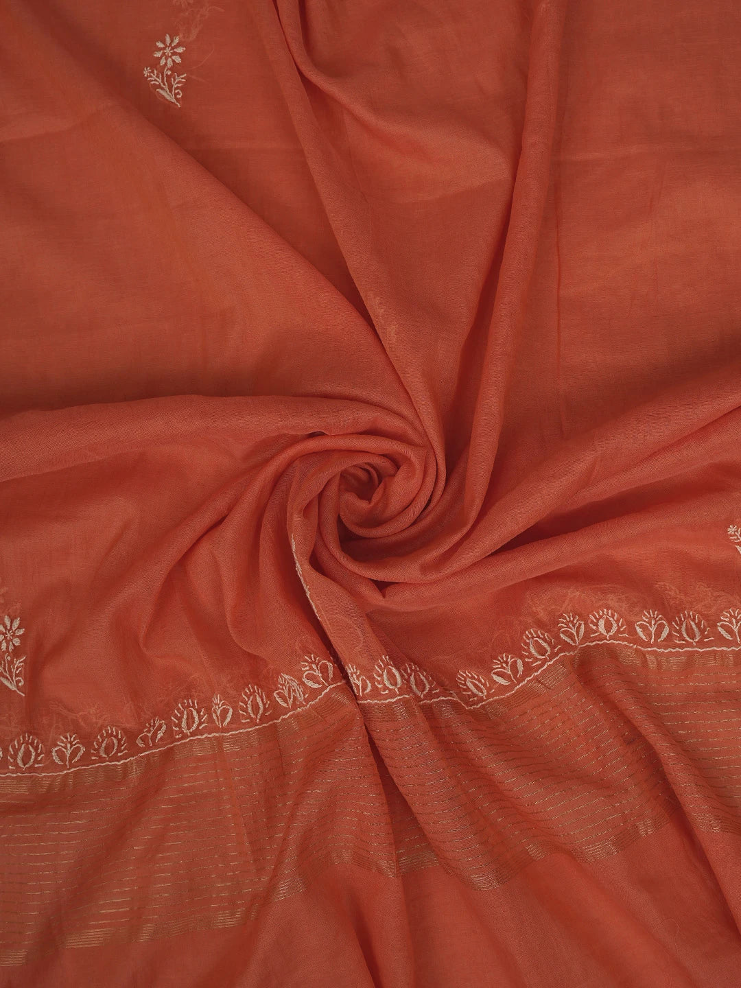 Ada Hand Embroidered Coral Peach Chanderi Lucknowi Chikankari Unstitched Kurta Dupatta Set 01A805750