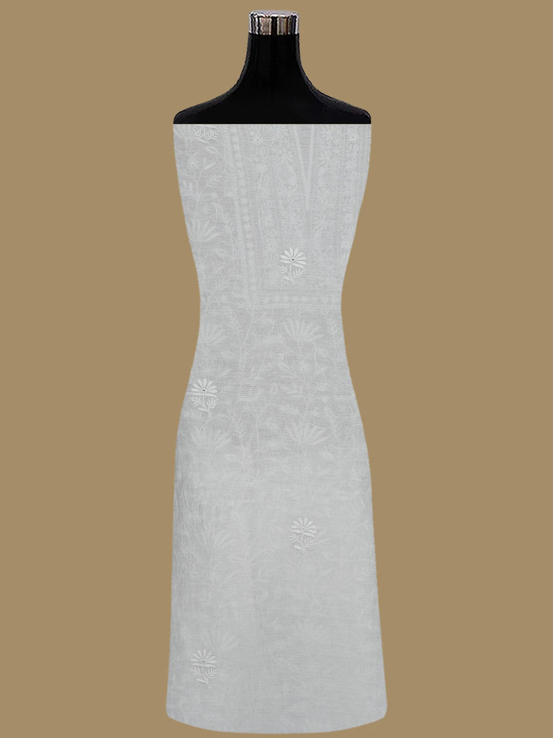 Ada Hand Embroidered White Ivory Chanderi Lucknowi Chikankari Unstitched Kurta Dupatta Set 01A821737