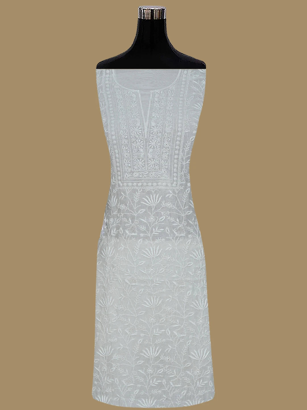 Ada Hand Embroidered White Ivory Chanderi Lucknowi Chikankari Unstitched Kurta Dupatta Set 01A821737