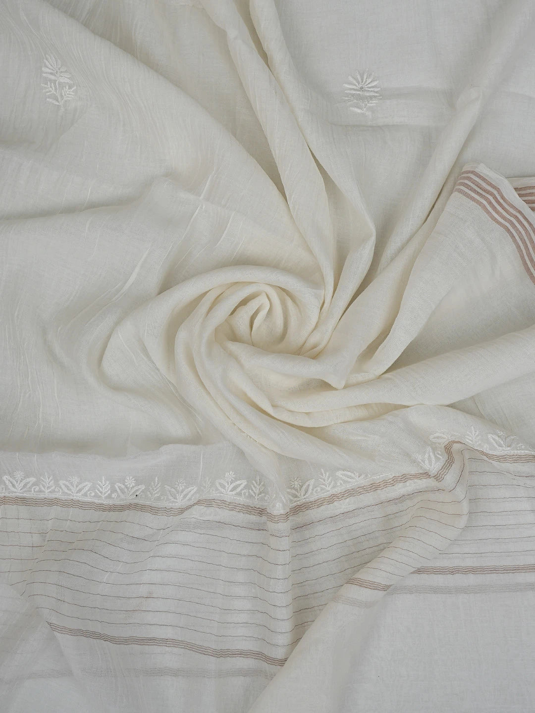 Ada Hand Embroidered White Ivory Chanderi Lucknowi Chikankari Unstitched Kurta Dupatta Set 01A821737