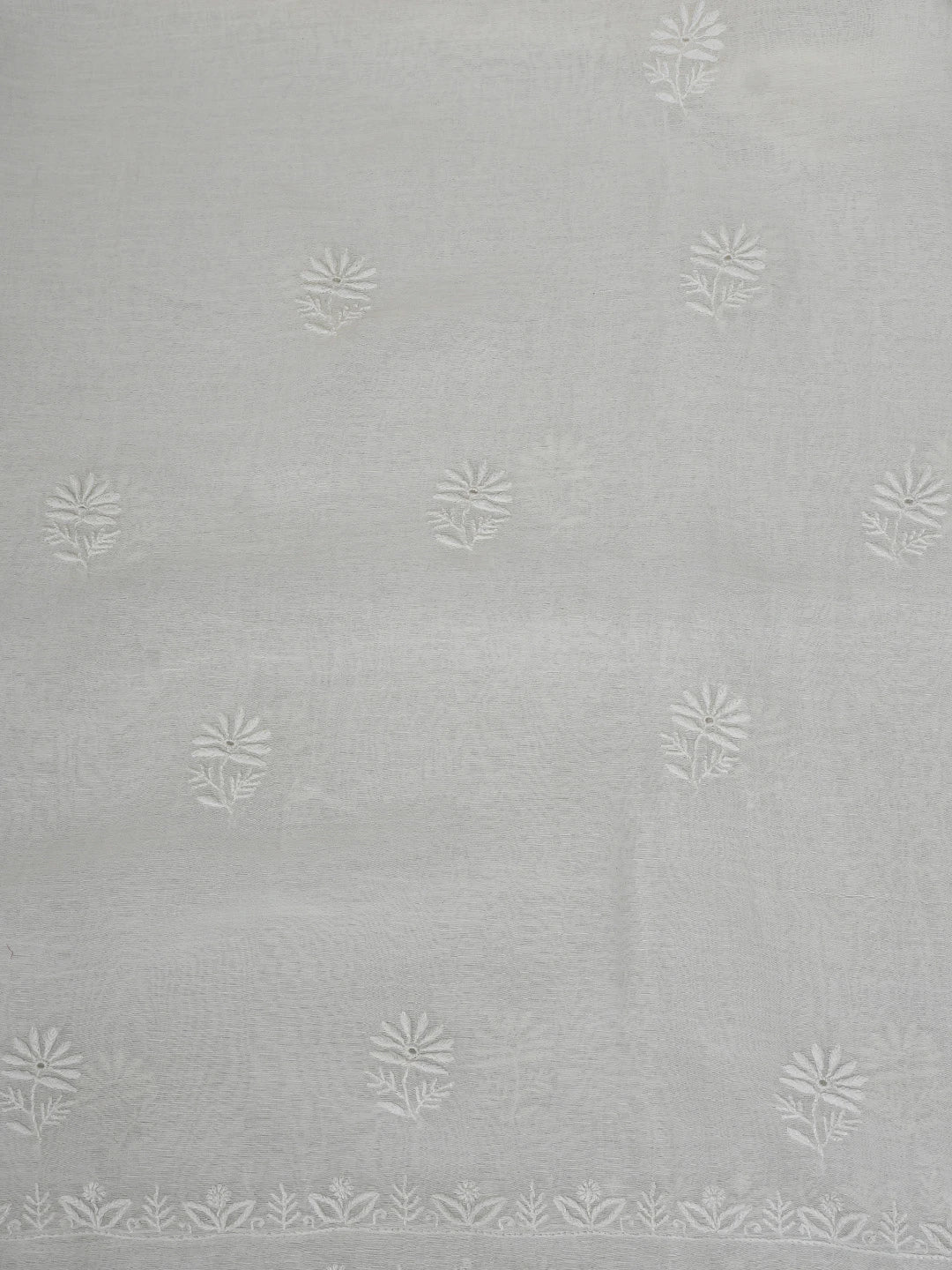 Ada Hand Embroidered White Ivory Chanderi Lucknowi Chikankari Unstitched Kurta Dupatta Set 01A821737