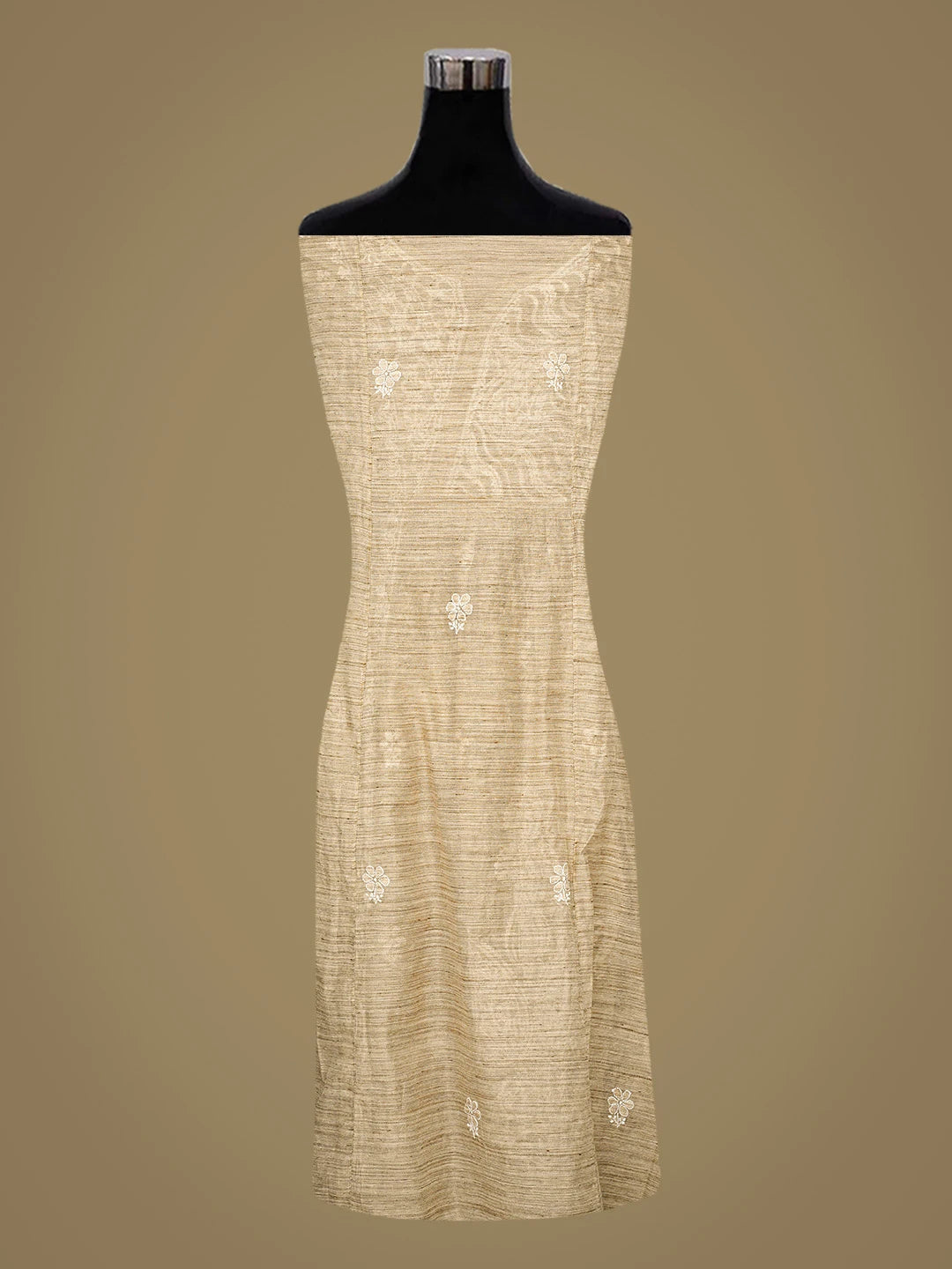 Ada Hand Embroidered Fawn Khadi Chanderi Lucknowi Chikankari Semi-Stitched Kurta Dupatta Set 01A573657