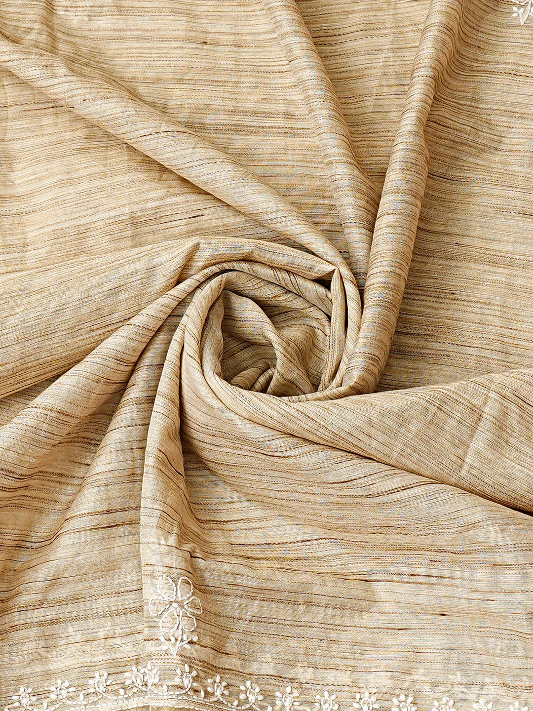 Ada Hand Embroidered Fawn Khadi Chanderi Lucknowi Chikankari Semi-Stitched Kurta Dupatta Set 01A573657