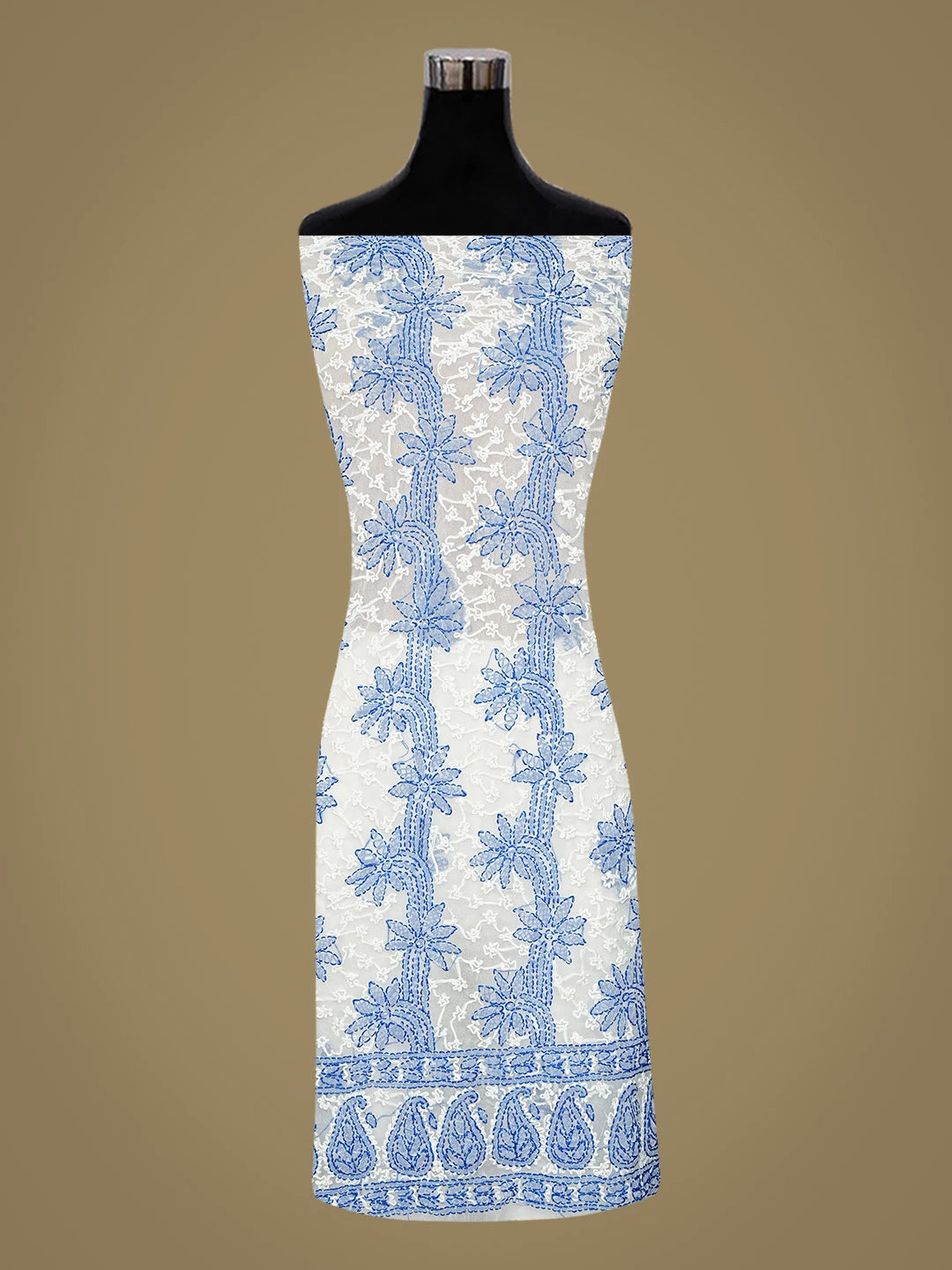 Ada Hand Embroidered White Georgette Lucknowi Chikankari Unstitched Suit Piece 01A853411