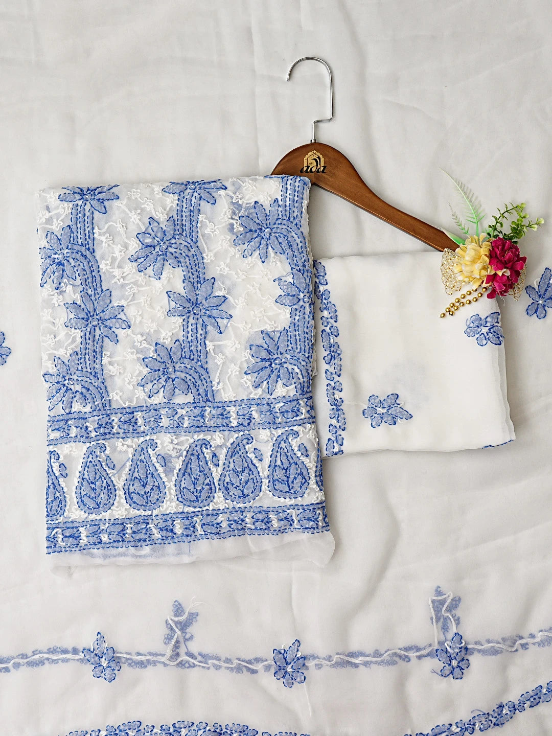 Ada Hand Embroidered White Georgette Lucknowi Chikankari Unstitched Suit Piece 01A853411