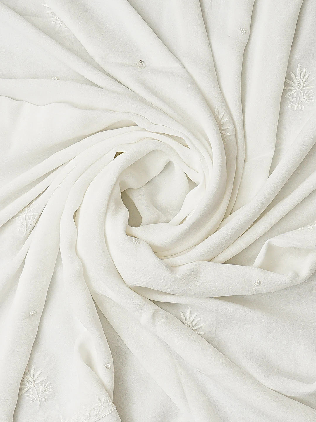Ada Hand Embroidered White Viscose Georgette Lucknowi Chikankari Unstitched Kurta Dupatta Set With Pearl Work 01A510764
