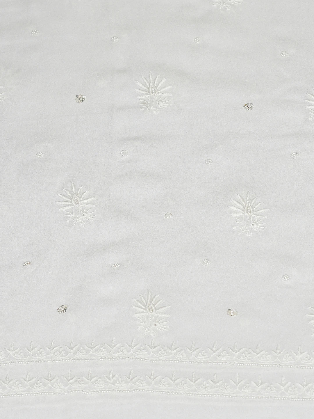 Ada Hand Embroidered White Viscose Georgette Lucknowi Chikankari Unstitched Kurta Dupatta Set With Pearl Work 01A510764