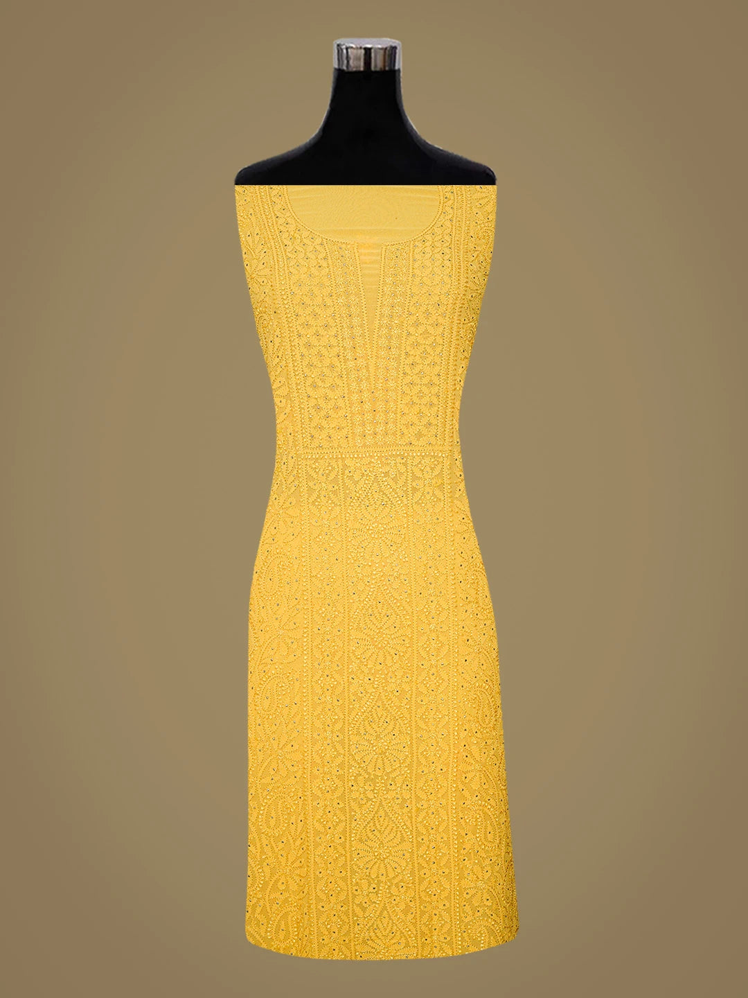 Ada Hand Embroidered Yellow Viscose Georgette Lucknowi Chikankari Unstitched Kurta Dupatta Set With Mukaish Work 01A724475