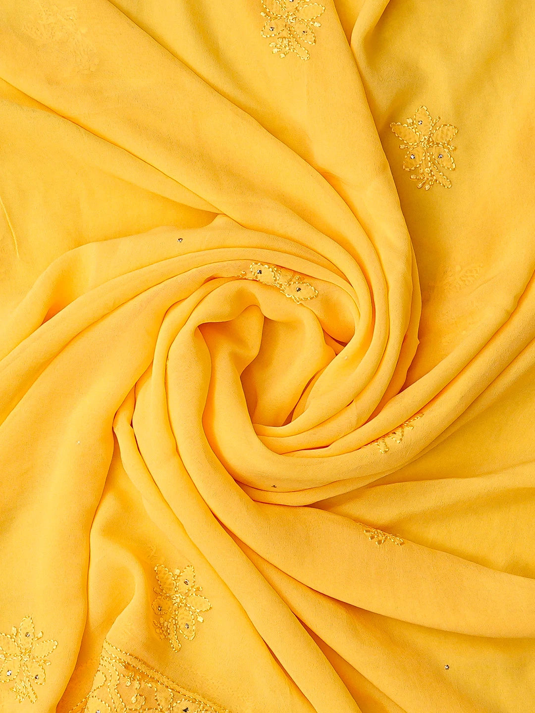 Ada Hand Embroidered Yellow Viscose Georgette Lucknowi Chikankari Unstitched Kurta Dupatta Set With Mukaish Work 01A724475