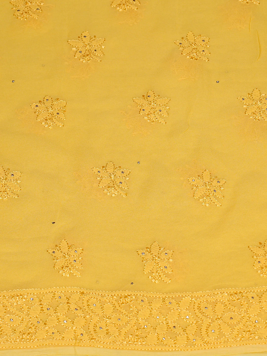 Ada Hand Embroidered Yellow Viscose Georgette Lucknowi Chikankari Unstitched Kurta Dupatta Set With Mukaish Work 01A724475