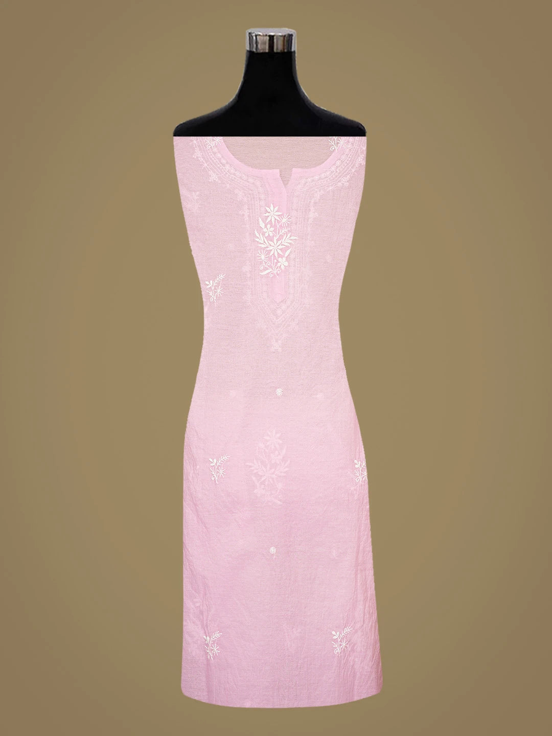 Ada Hand Embroidered Pink Chanderi Lucknowi Chikankari Semi-Stitched Kurta Dupatta Set 01A864375