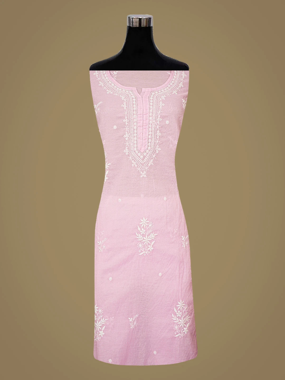 Ada Hand Embroidered Pink Chanderi Lucknowi Chikankari Semi-Stitched Kurta Dupatta Set 01A864375