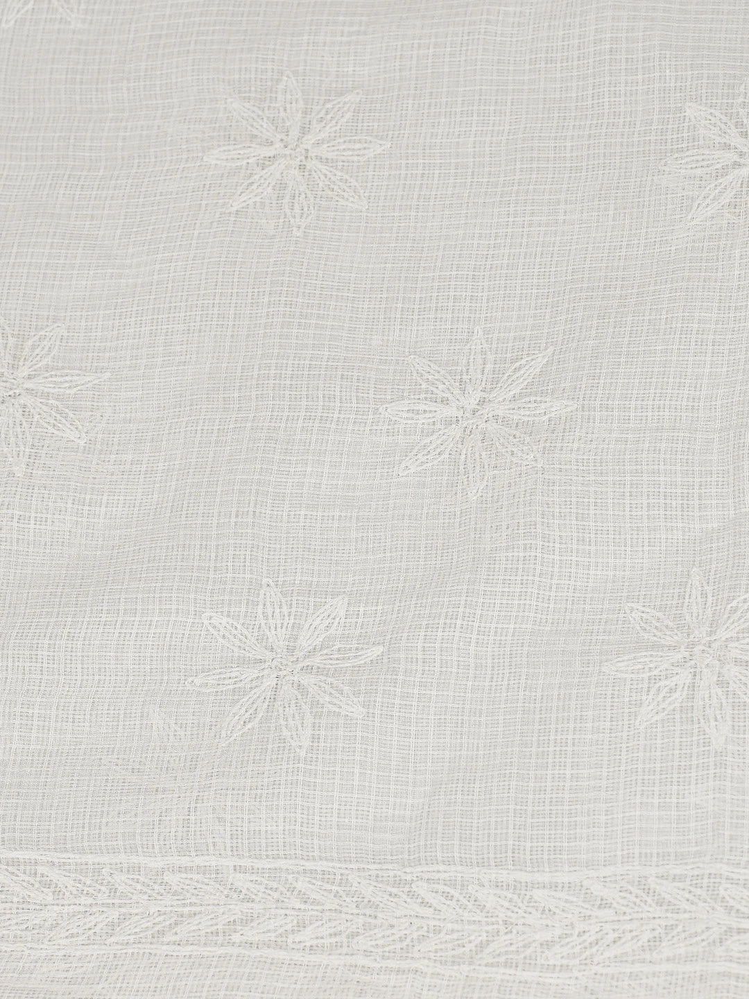 Ada Hand Embroidered White Kota Lucknowi Chikankari Unstitched Kurta Dupatta Set 01A751338