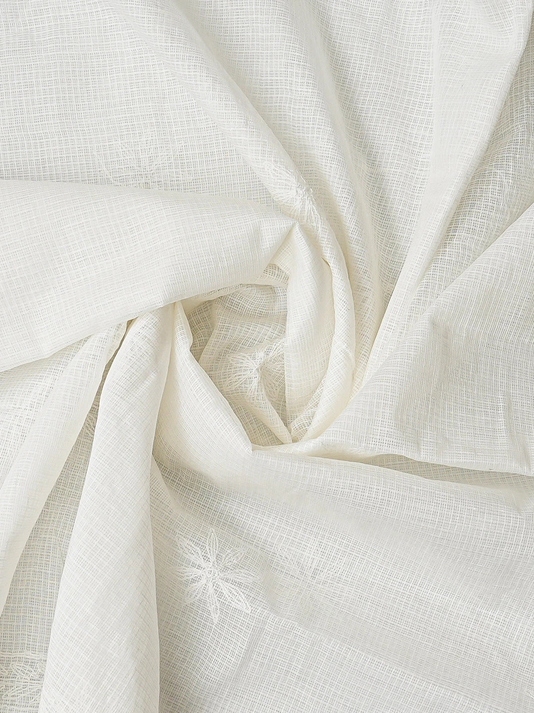 Ada Hand Embroidered White Kota Lucknowi Chikankari Unstitched Kurta Dupatta Set 01A751338