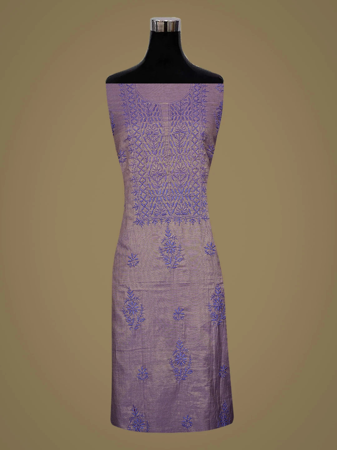 Ada Hand Embroidered Purple Tissue Lucknowi Chikankari Unstitched Kurta Dupatta Set 01A779565