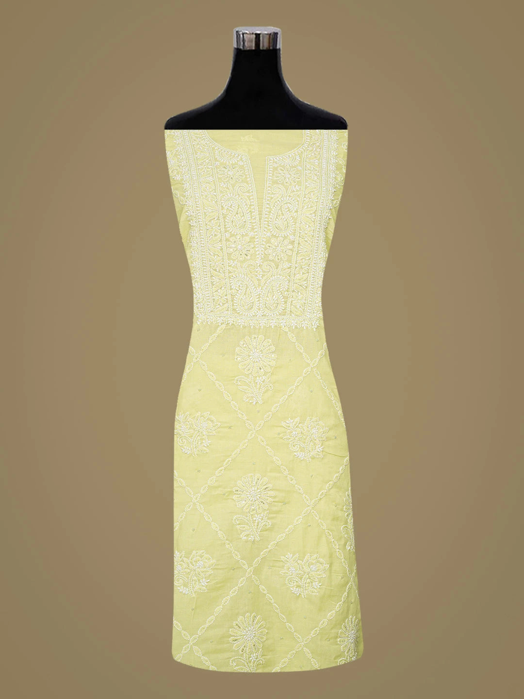 Ada Hand Embroidered Lime Green Cotton Lucknowi Chikankari Unstitched Suit Piece With Cutdana Work 01A677764