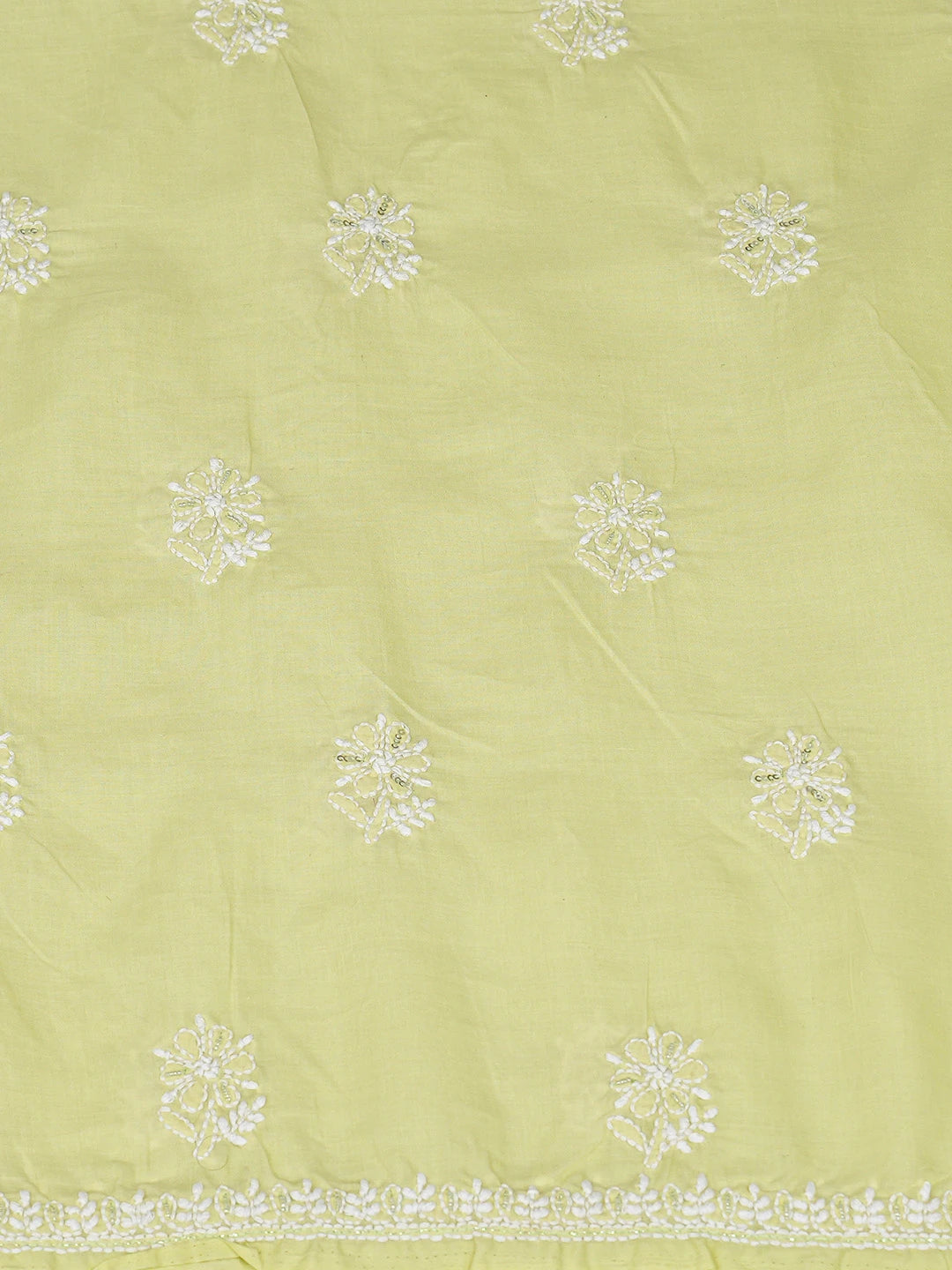 Ada Hand Embroidered Lime Green Cotton Lucknowi Chikankari Unstitched Suit Piece With Cutdana Work 01A677764