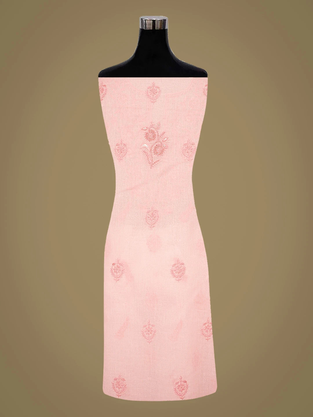Ada Hand Embroidered Peach Cotton Lucknowi Chikankari Unstitched Suit Piece With Cutdana Work 01A791898