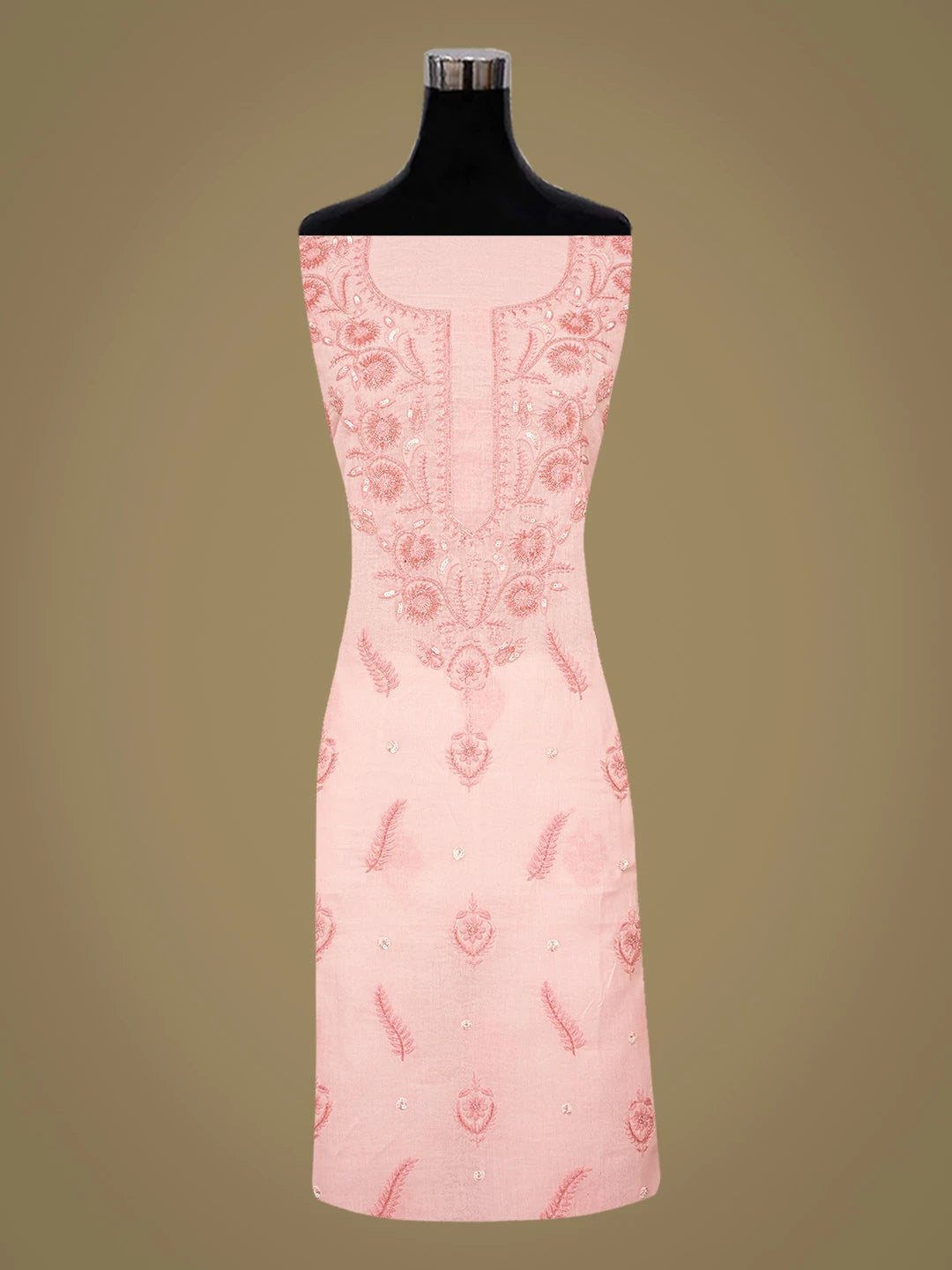 Ada Hand Embroidered Peach Cotton Lucknowi Chikankari Unstitched Suit Piece With Cutdana Work 01A791898