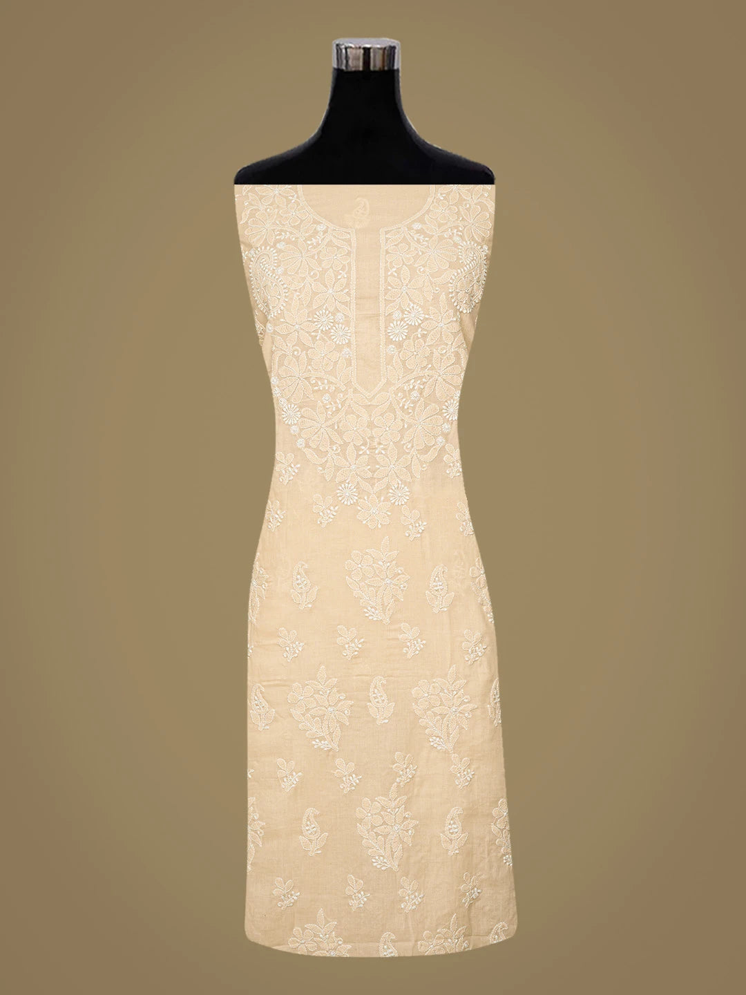 Ada Hand Embroidered Fawn Cotton Lucknowi Chikankari Unstitched Suit Piece 01A764945