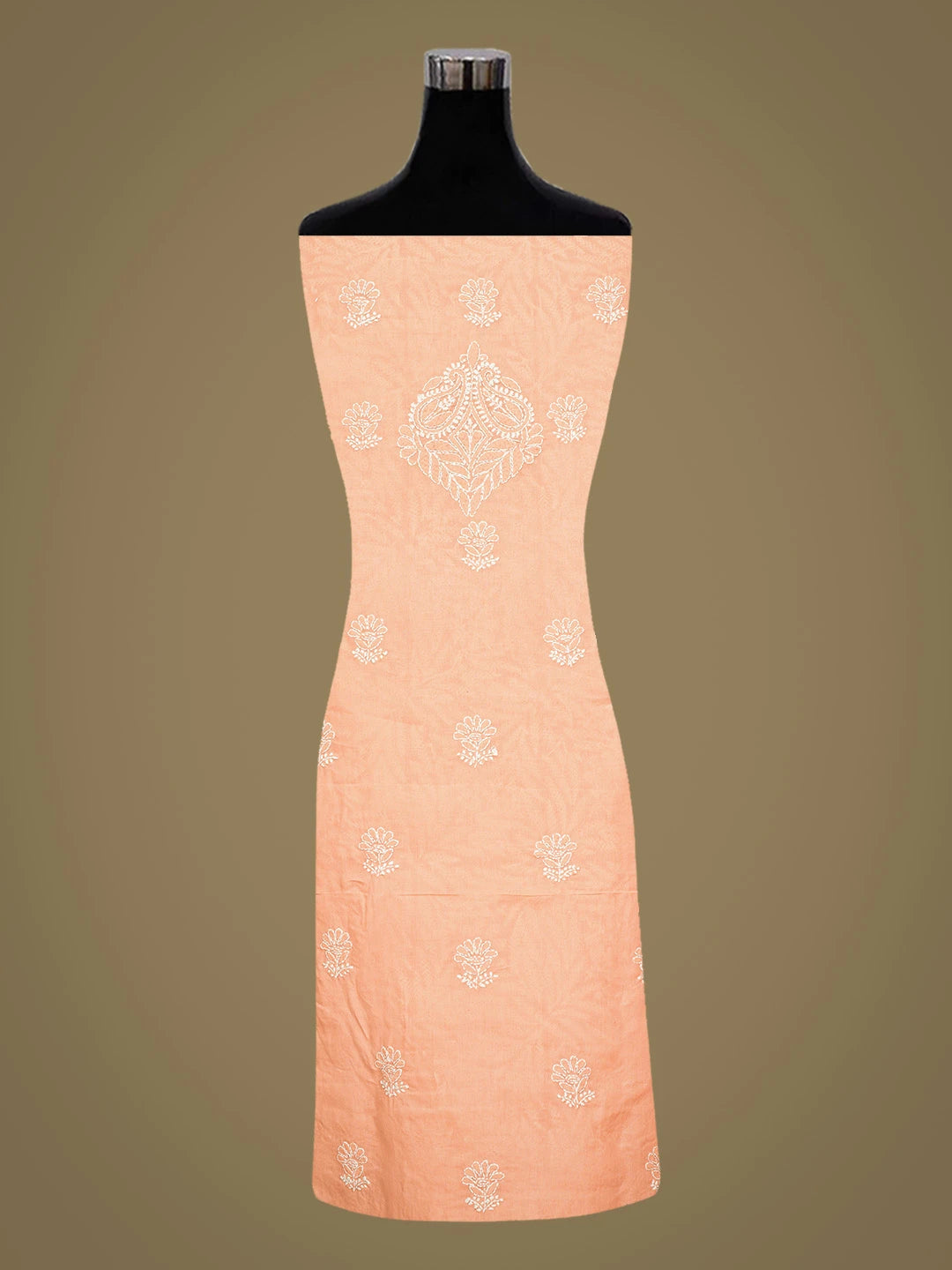Ada Hand Embroidered Peach Cotton Lucknowi Chikankari Unstitched Suit Piece 01A670889