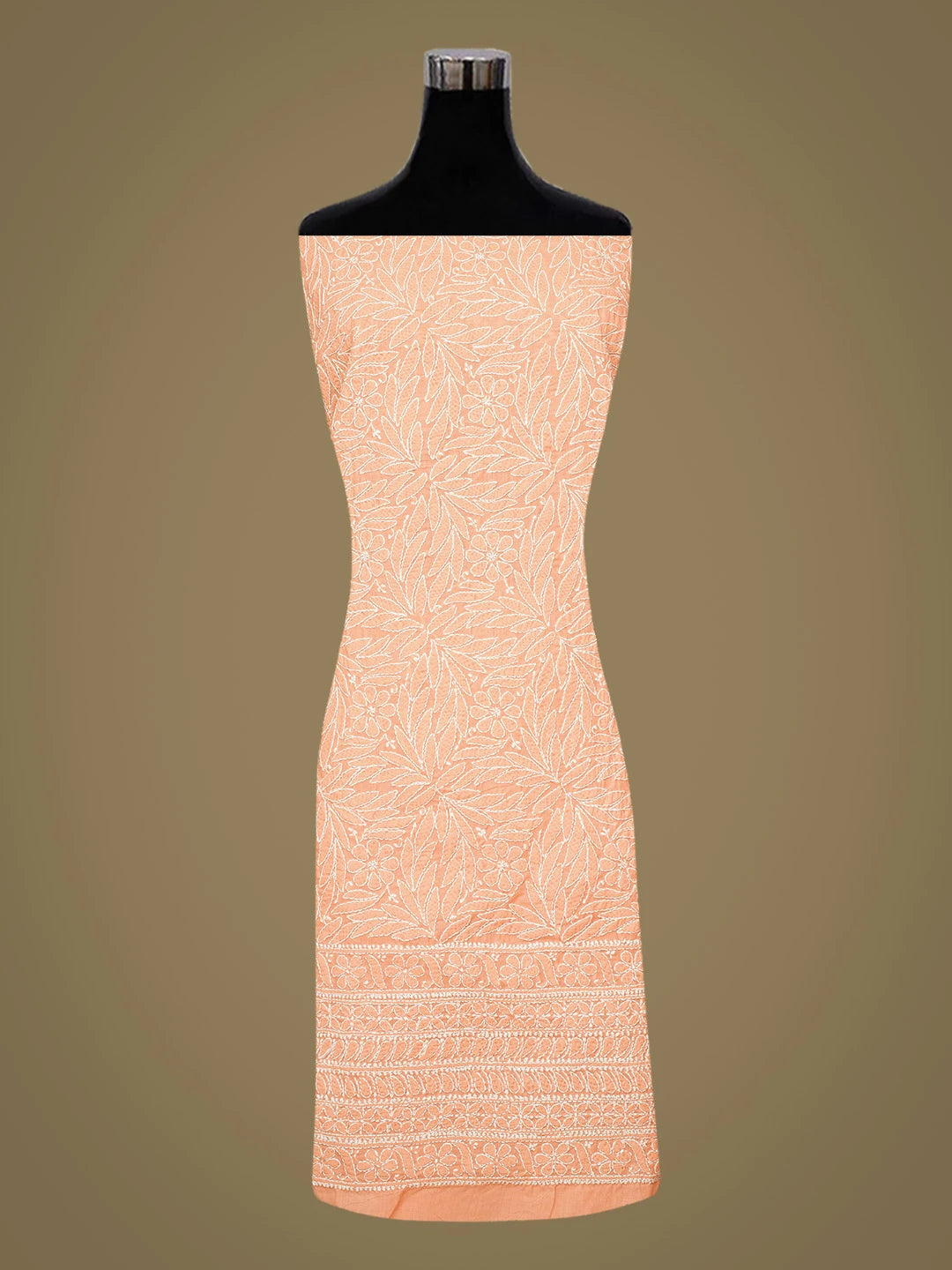 Ada Hand Embroidered Peach Cotton Lucknowi Chikankari Unstitched Suit Piece 01A670889