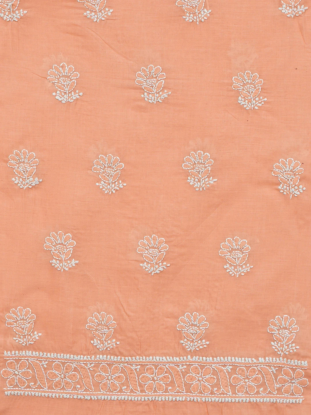 Ada Hand Embroidered Peach Cotton Lucknowi Chikankari Unstitched Suit Piece 01A670889