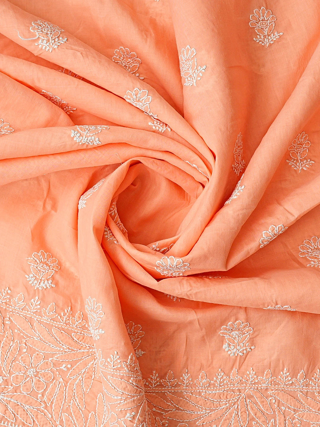 Ada Hand Embroidered Peach Cotton Lucknowi Chikankari Unstitched Suit Piece 01A670889