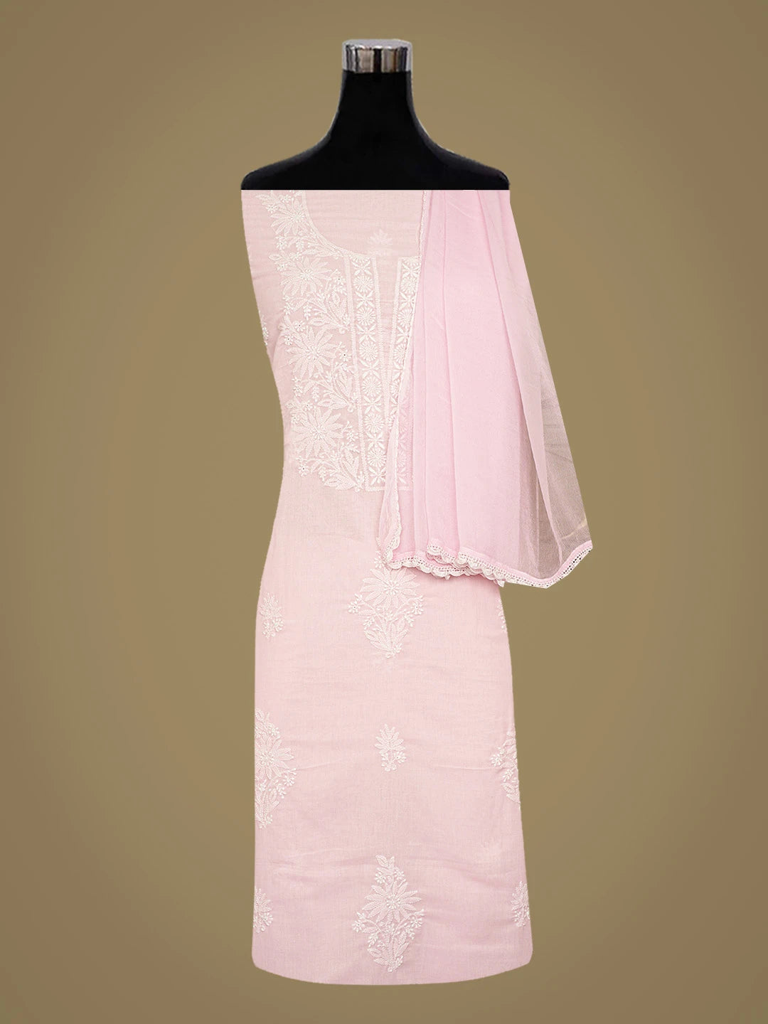 Ada Hand Embroidered Pink Cotton Lucknowi Chikankari Unstitched Suit Piece 01A773534