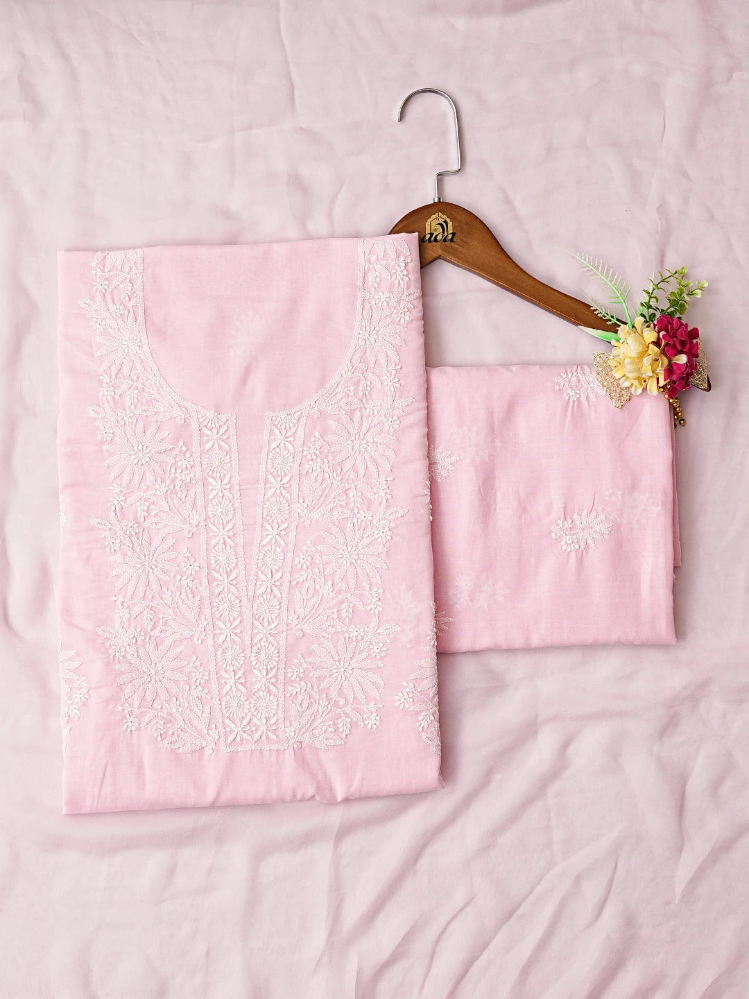 Ada Hand Embroidered Pink Cotton Lucknowi Chikankari Unstitched Suit Piece 01A773534