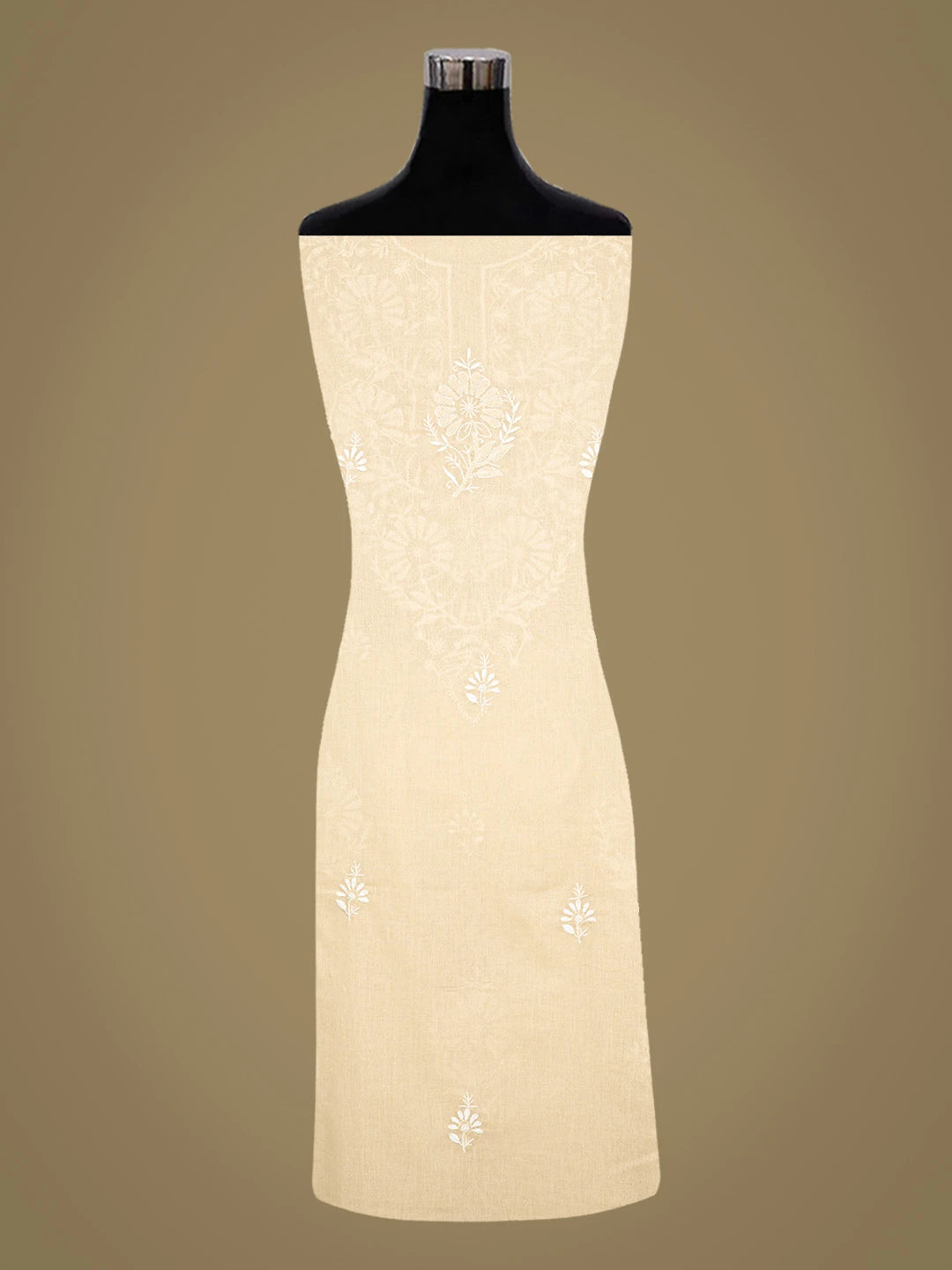 Ada Hand Embroidered Fawn Cotton Lucknowi Chikankari Unstitched Suit Piece 01A762922