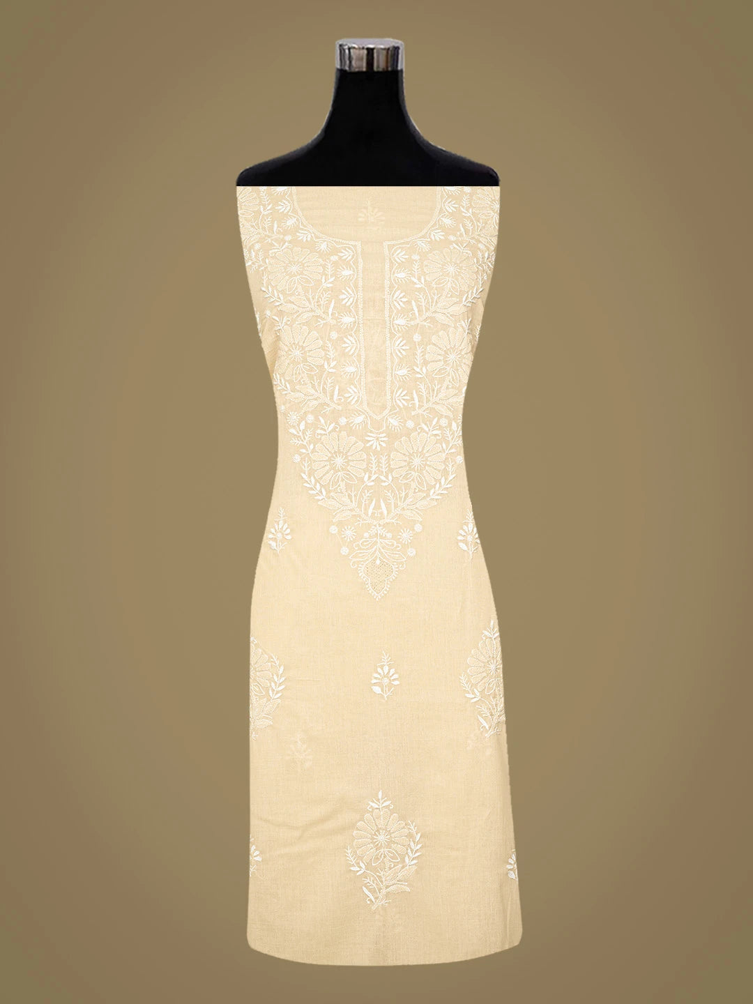 Ada Hand Embroidered Fawn Cotton Lucknowi Chikankari Unstitched Suit Piece 01A762922