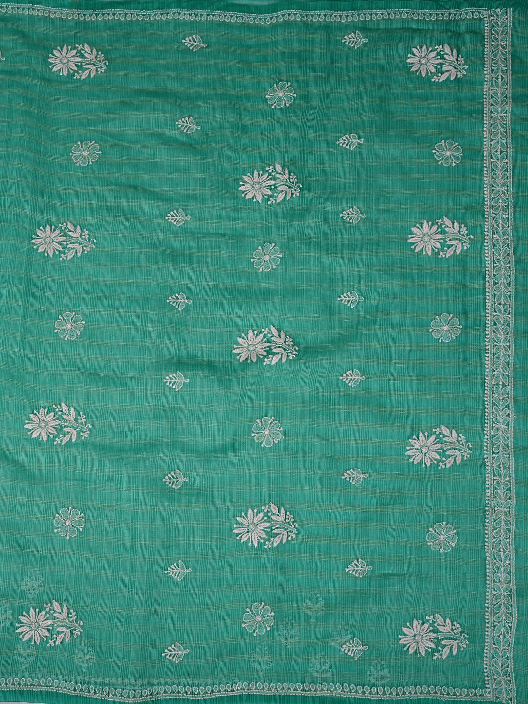 Ada Hand Embroidered Green Super Net Lucknowi Chikankari Saree With Blouse 01A775611
