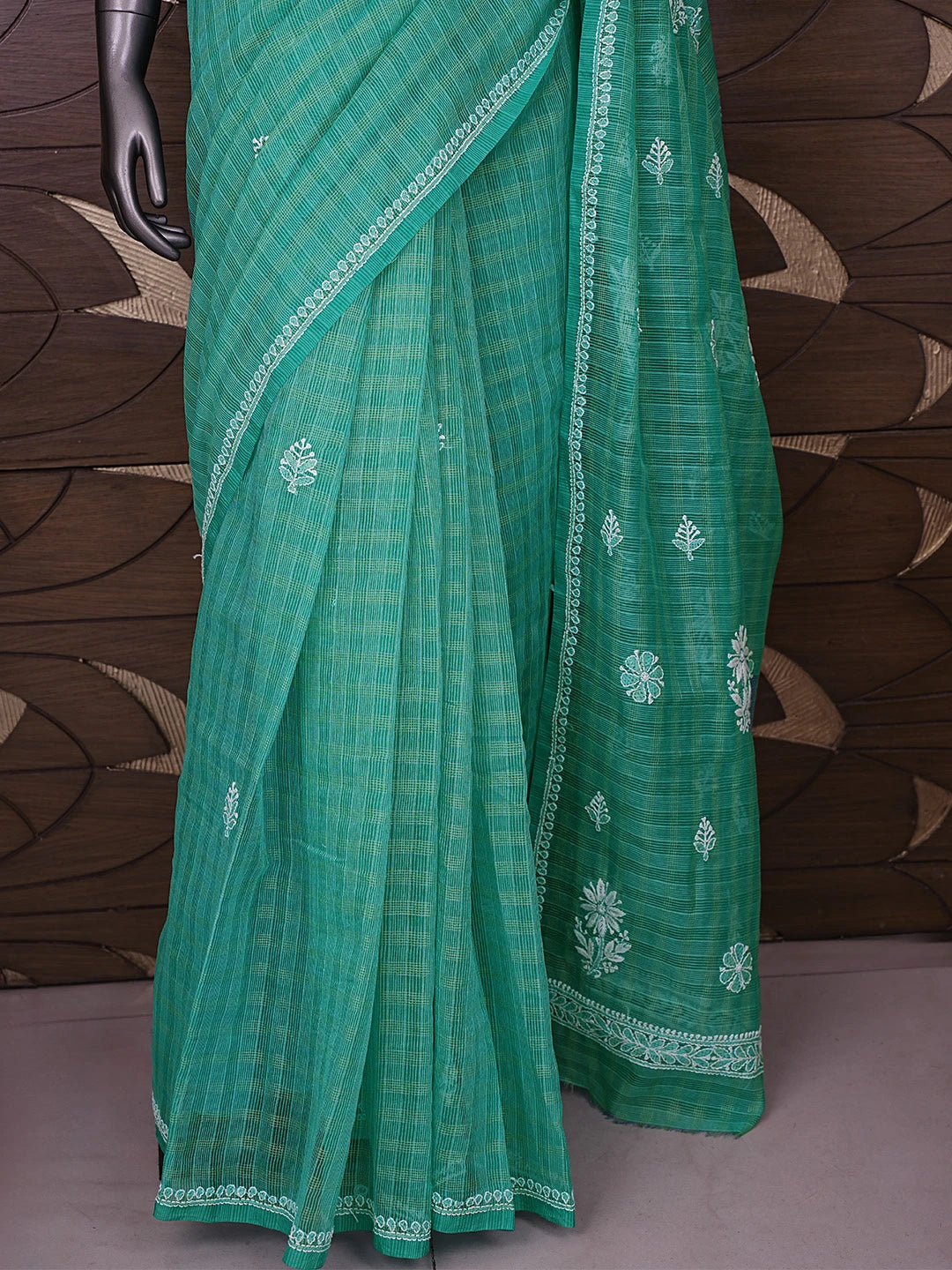 Ada Hand Embroidered Green Super Net Lucknowi Chikankari Saree With Blouse 01A775611